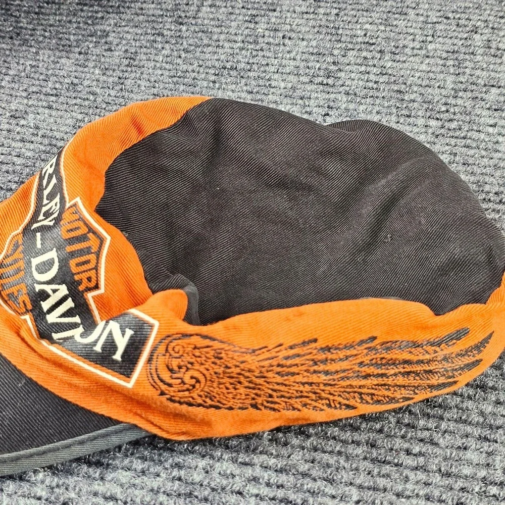 Harley-Davidson Hat Mens One Size Orange Black Cotton Baseball Cap Biker USA